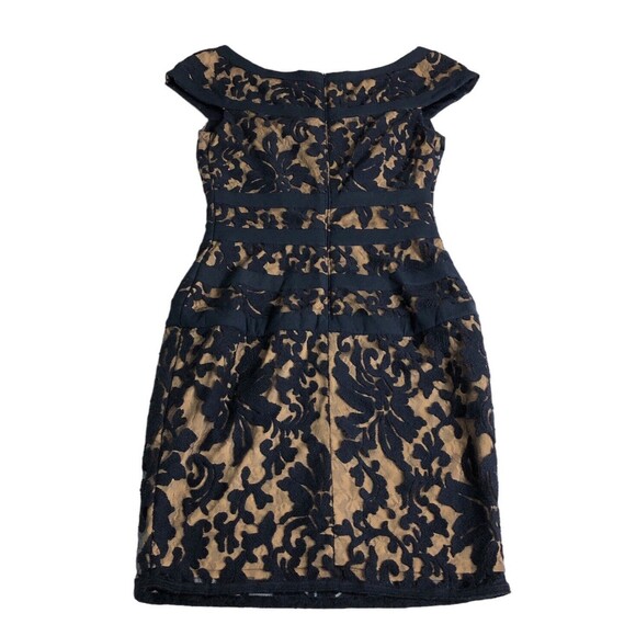 Tadashi Shoji Dress Womens 4 Navy Tan Floral Lace Overlay Banded Sheath 3K915M - Picture 10 of 16